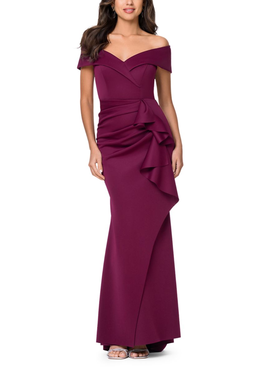xscape long scuba off the shoulder ruffle dress Amazon.com: Xscape Women's Long Tech Scuba Off-The-Shoulder Ruffle Dress,  Midnight, 10 : Clothing, Shoes & Jewelry