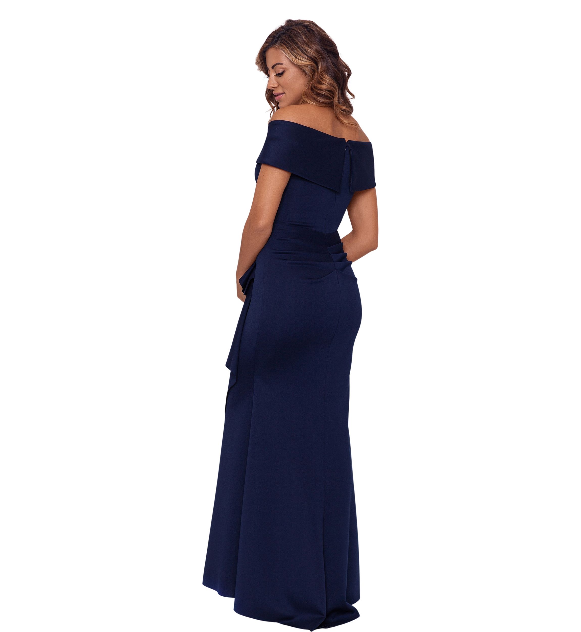 Womens Long Off the Shoulder Scuba Ruffle Dress