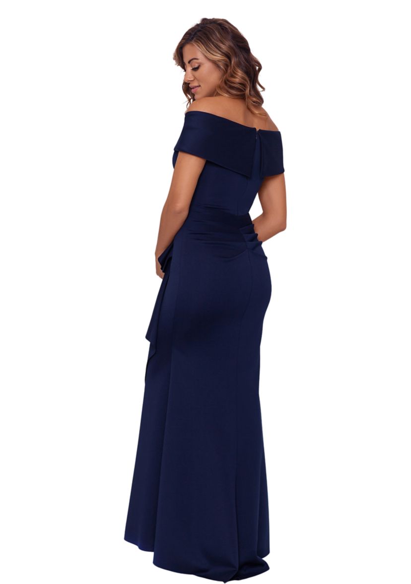 Womens Long Off the Shoulder Scuba Ruffle Dress
