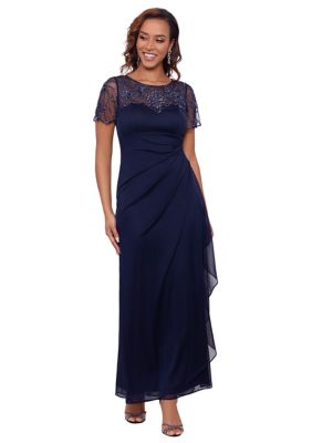 Women's Crew Neck Illusion Beaded Slim Gown