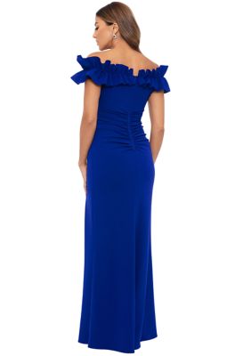 Women's Off the Shoulder Solid Ruched Gown