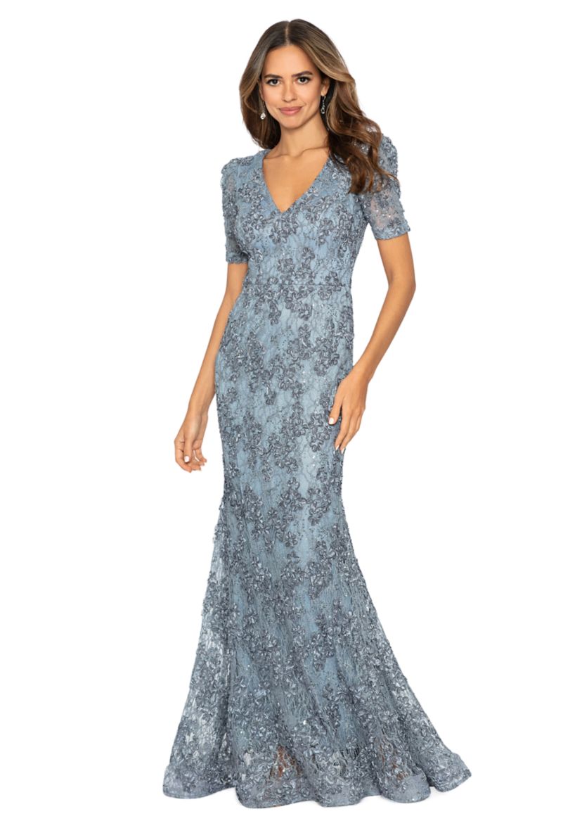 green emerald velvet dress Faviana V-Neck Satin Lace Prom Dress 11245 Royal / 2