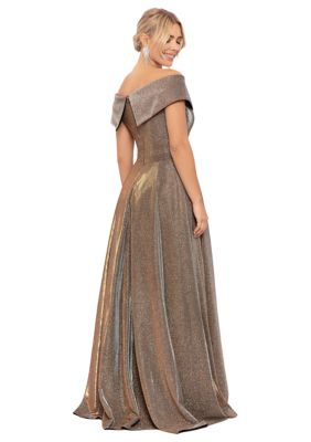 Women's Off the Shoulder Glitter Fit and Flare Gown