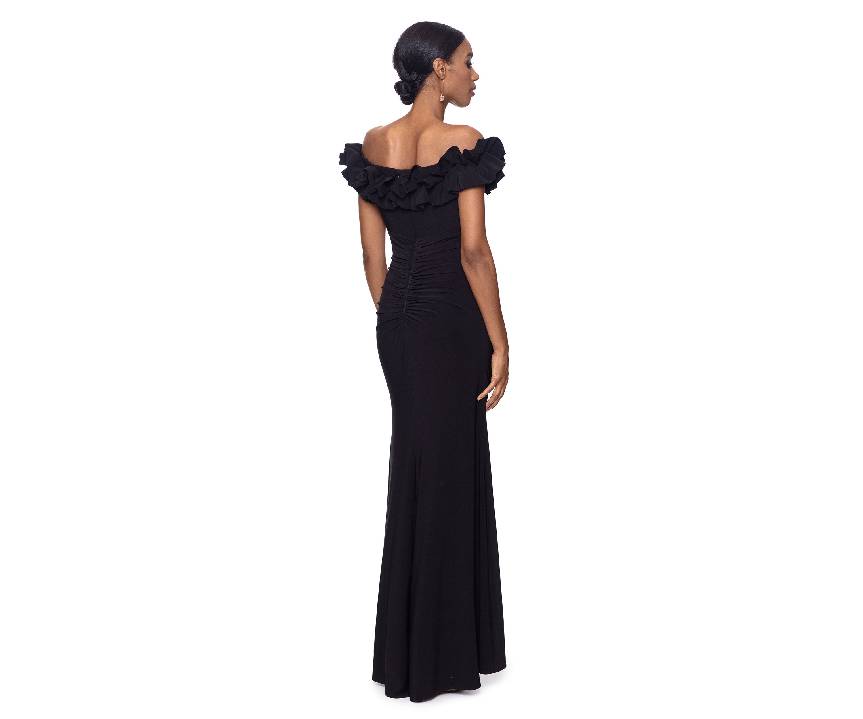 Womens Sleeveless Ruffle Solid Gown 