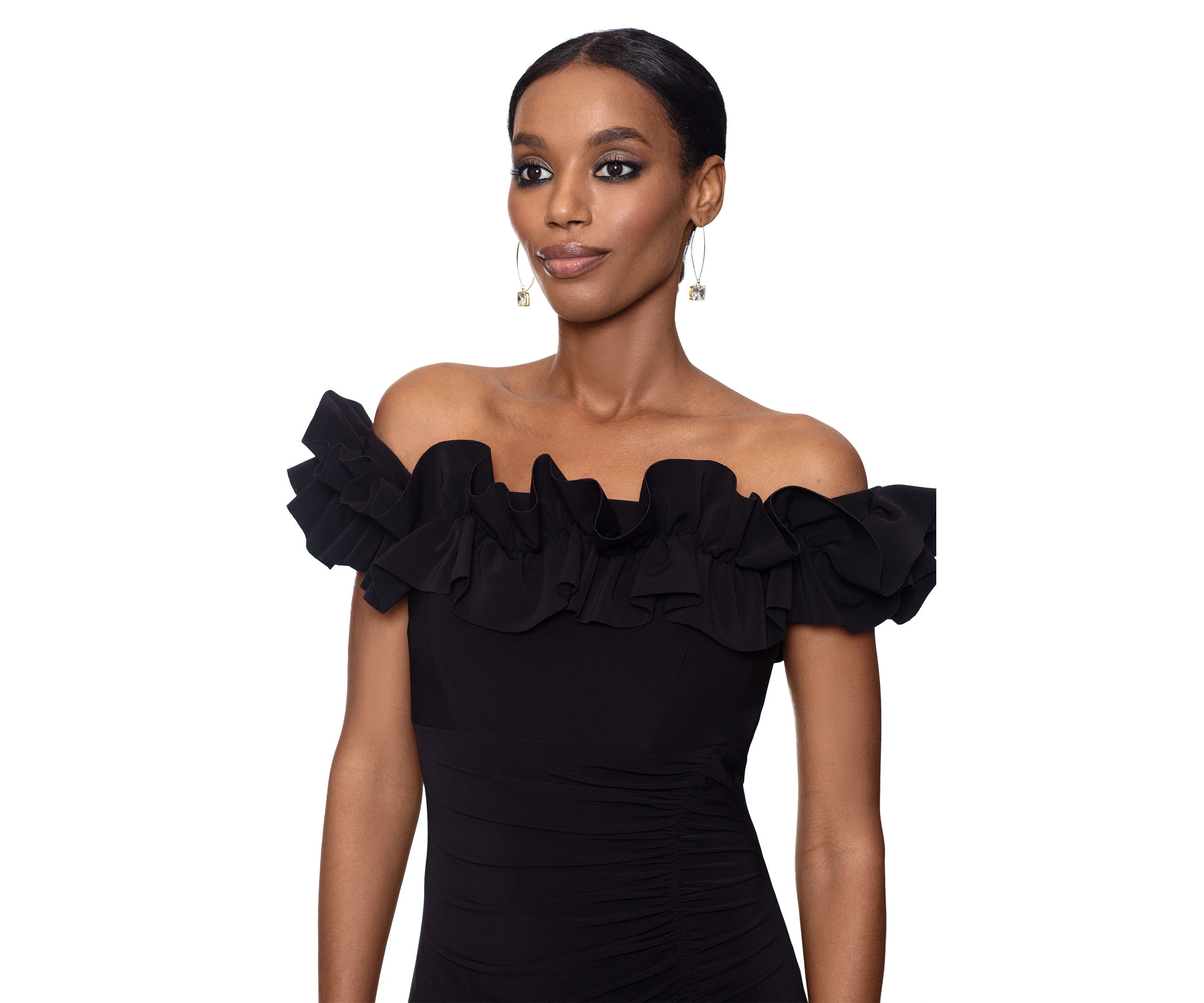 Womens Sleeveless Ruffle Solid Gown 