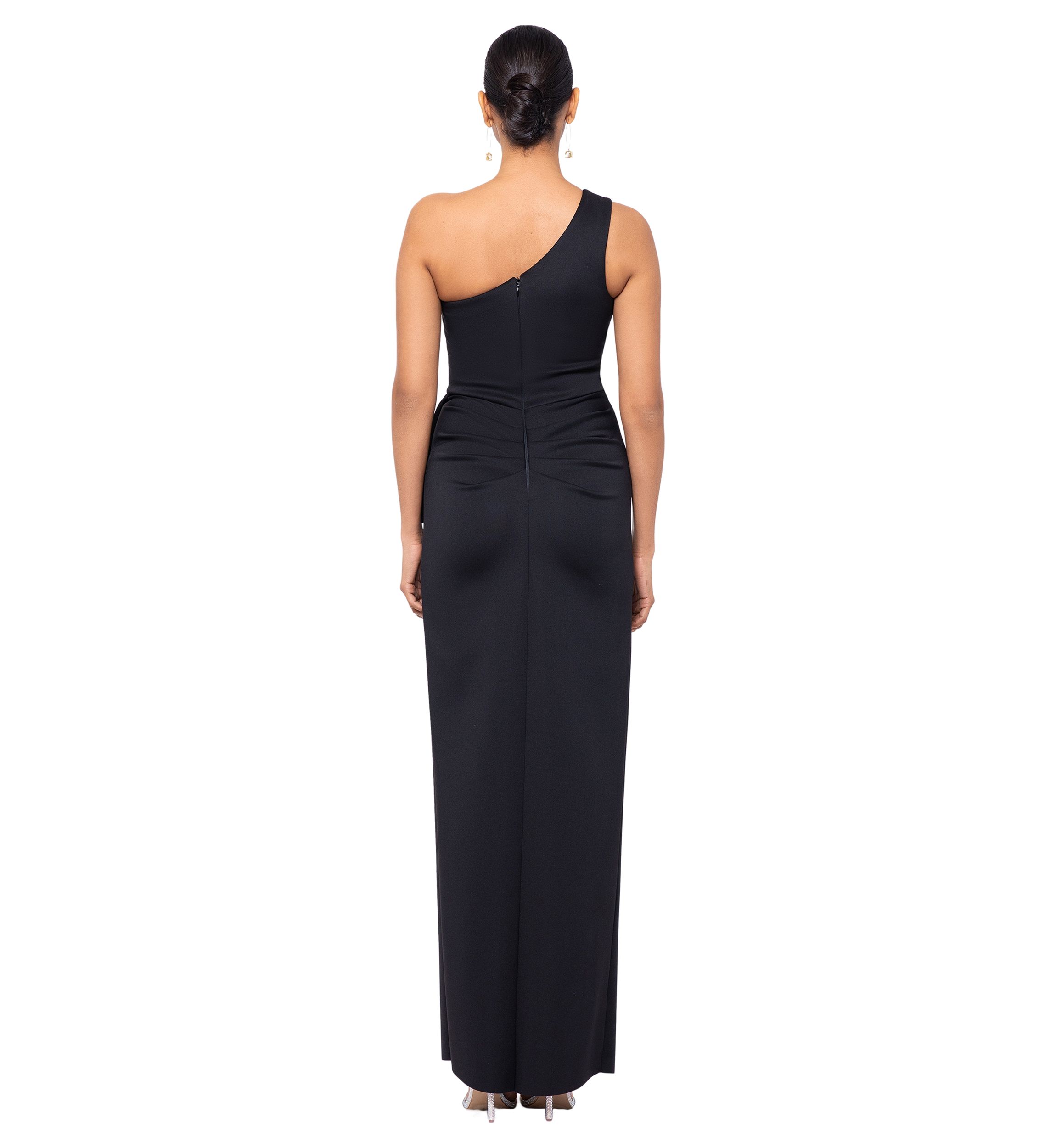 Womens Long Scuba One Shoulder Ruffle Slim Gown