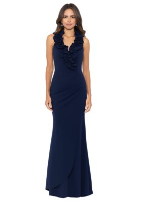 Xscape Women s V Neck Ruffle Sheath Gown belk