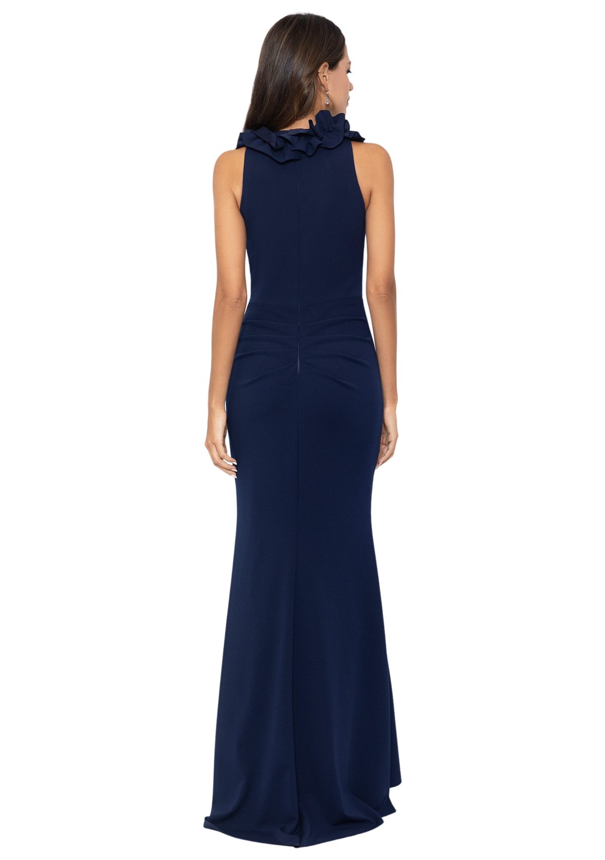 Womens V-Neck Ruffle Sheath Gown