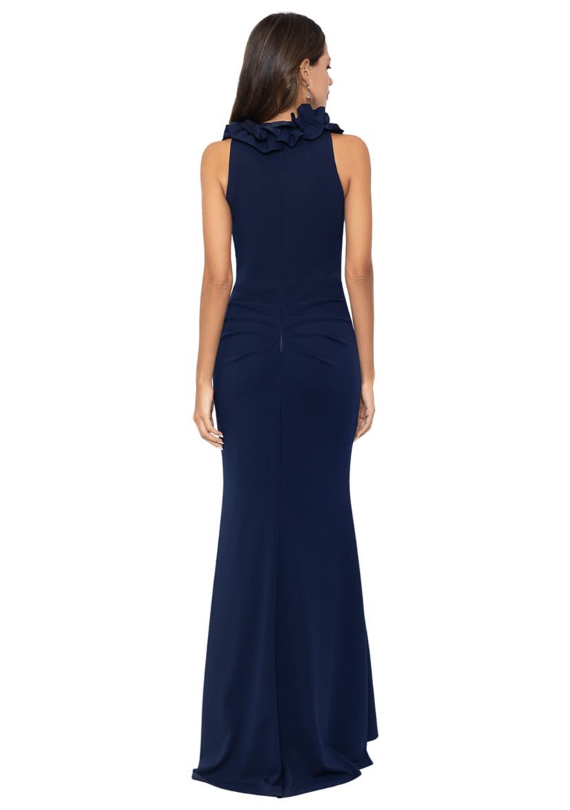 Womens V-Neck Ruffle Sheath Gown