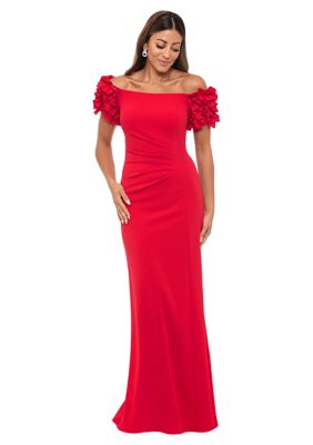 Women's Ruffle Sleeve Square Neck Solid Side Ruch Gown