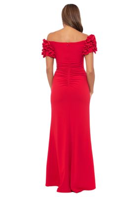 Women's Ruffle Sleeve Square Neck Solid Side Ruch Gown