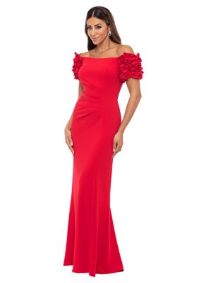 Women's Ruffle Sleeve Square Neck Solid Side Ruch Gown