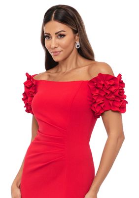 Women's Ruffle Sleeve Square Neck Solid Side Ruch Gown