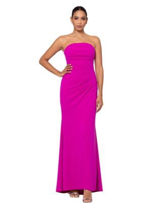 Women's Strapless Solid Side Ruch Slim Gown