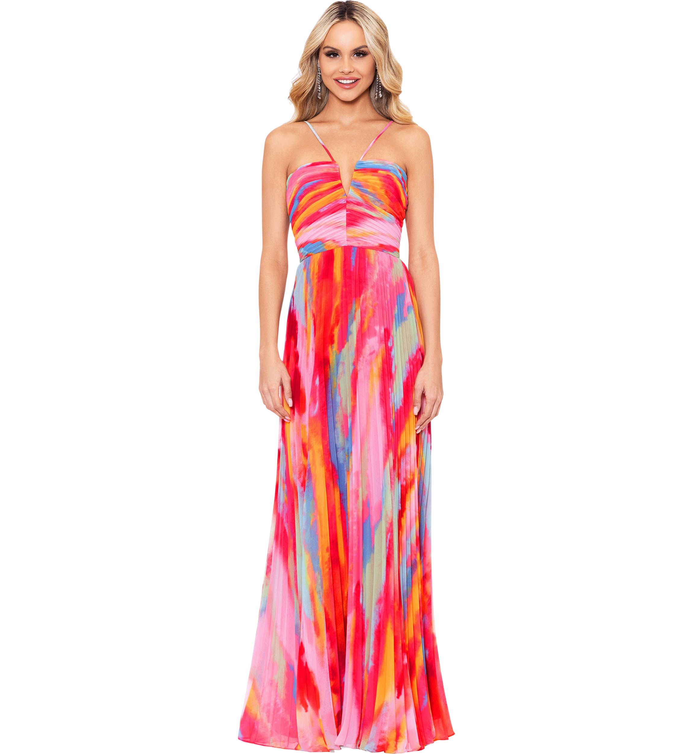 Womens Sleeveless Halter Neck Abstract Print Gown