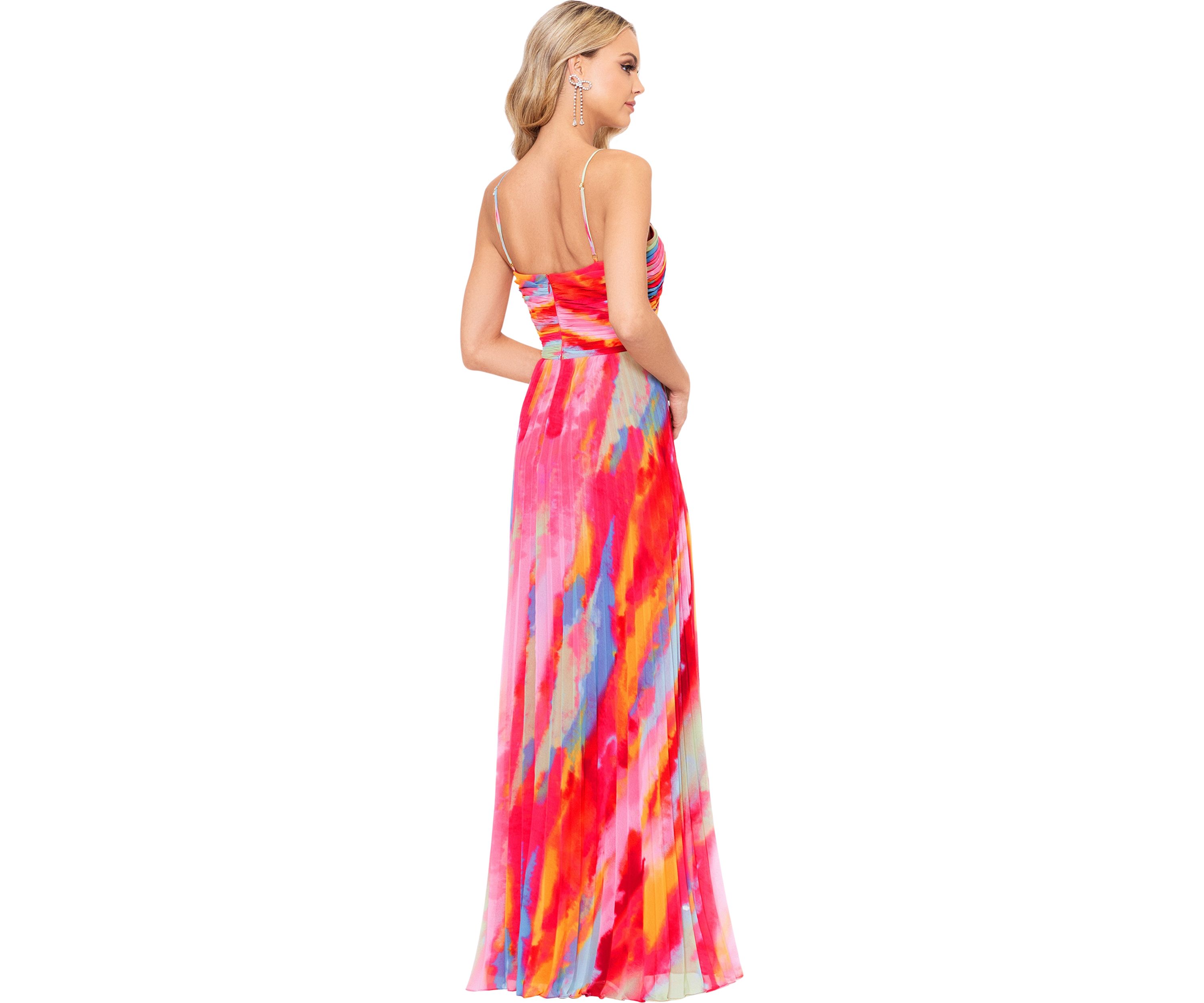 Womens Sleeveless Halter Neck Abstract Print Gown