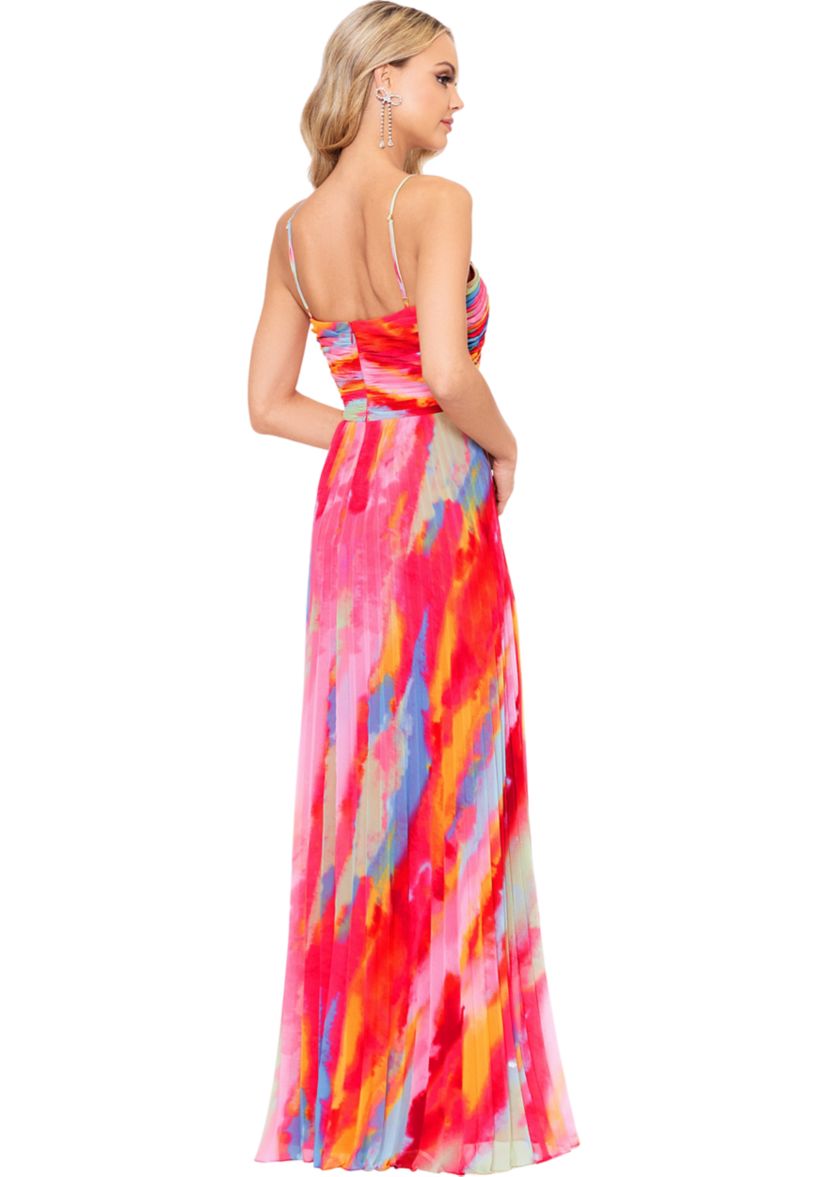 Womens Sleeveless Halter Neck Abstract Print Gown