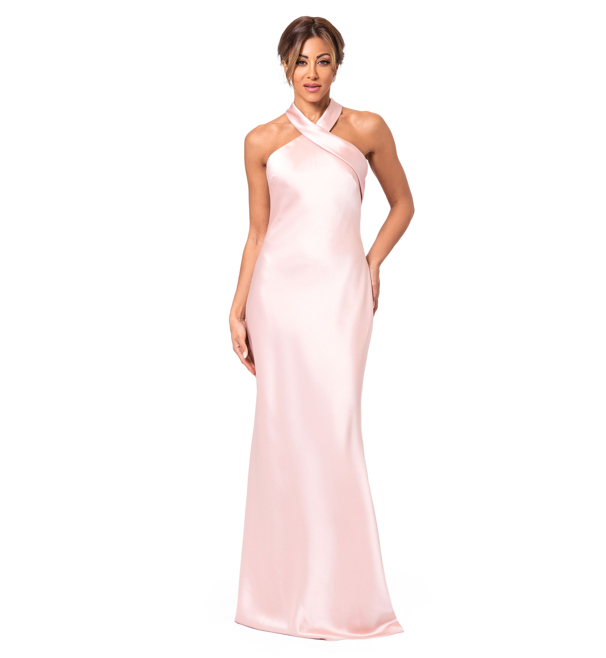 Womens Sleeveless Halter Neck Solid Scuba Crepe Gown