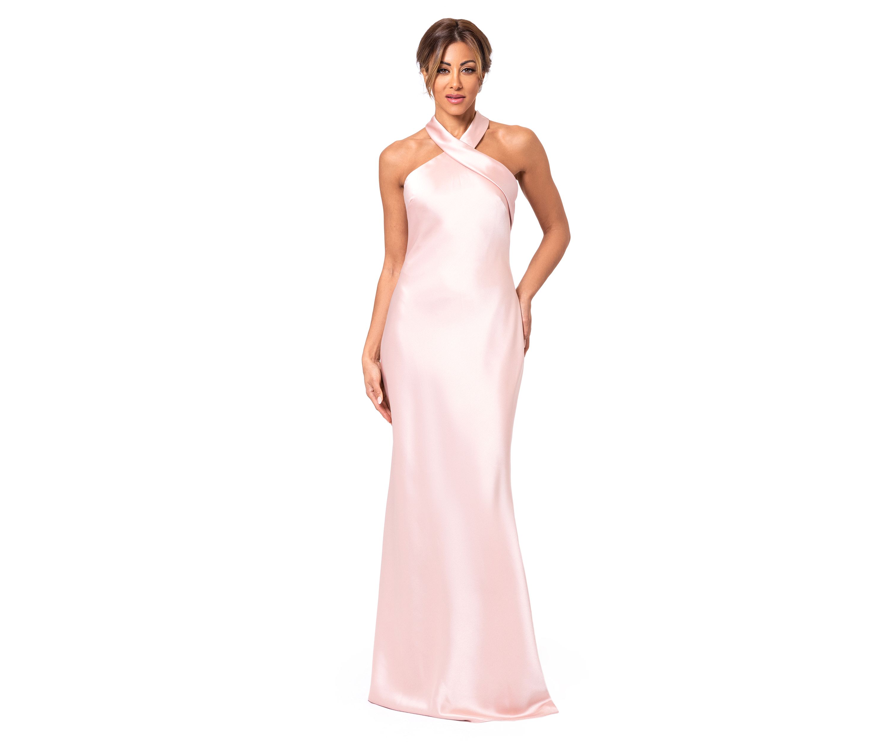 Womens Sleeveless Halter Neck Solid Scuba Crepe Gown