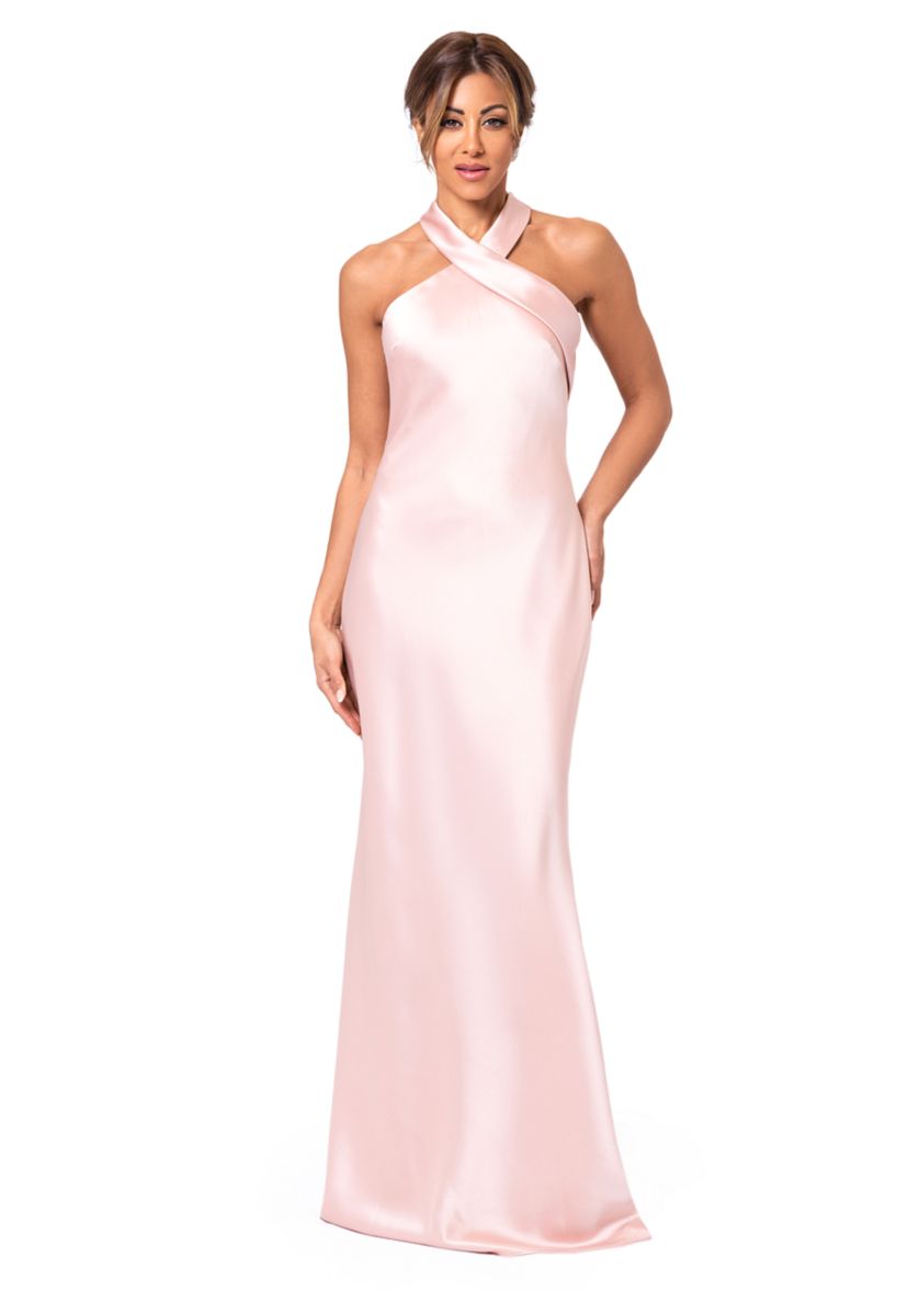 Womens Sleeveless Halter Neck Solid Scuba Crepe Gown