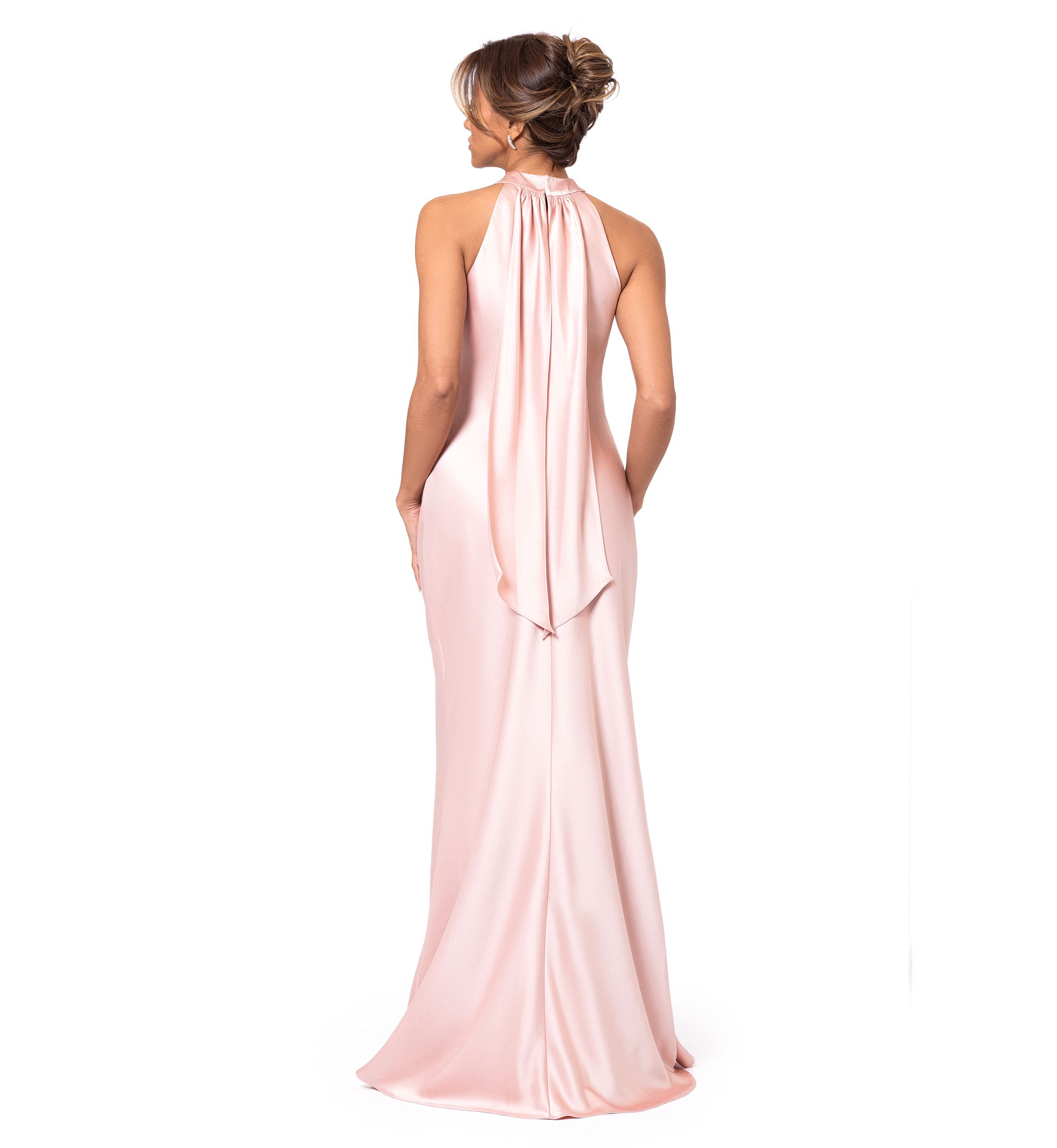 Womens Sleeveless Halter Neck Solid Scuba Crepe Gown