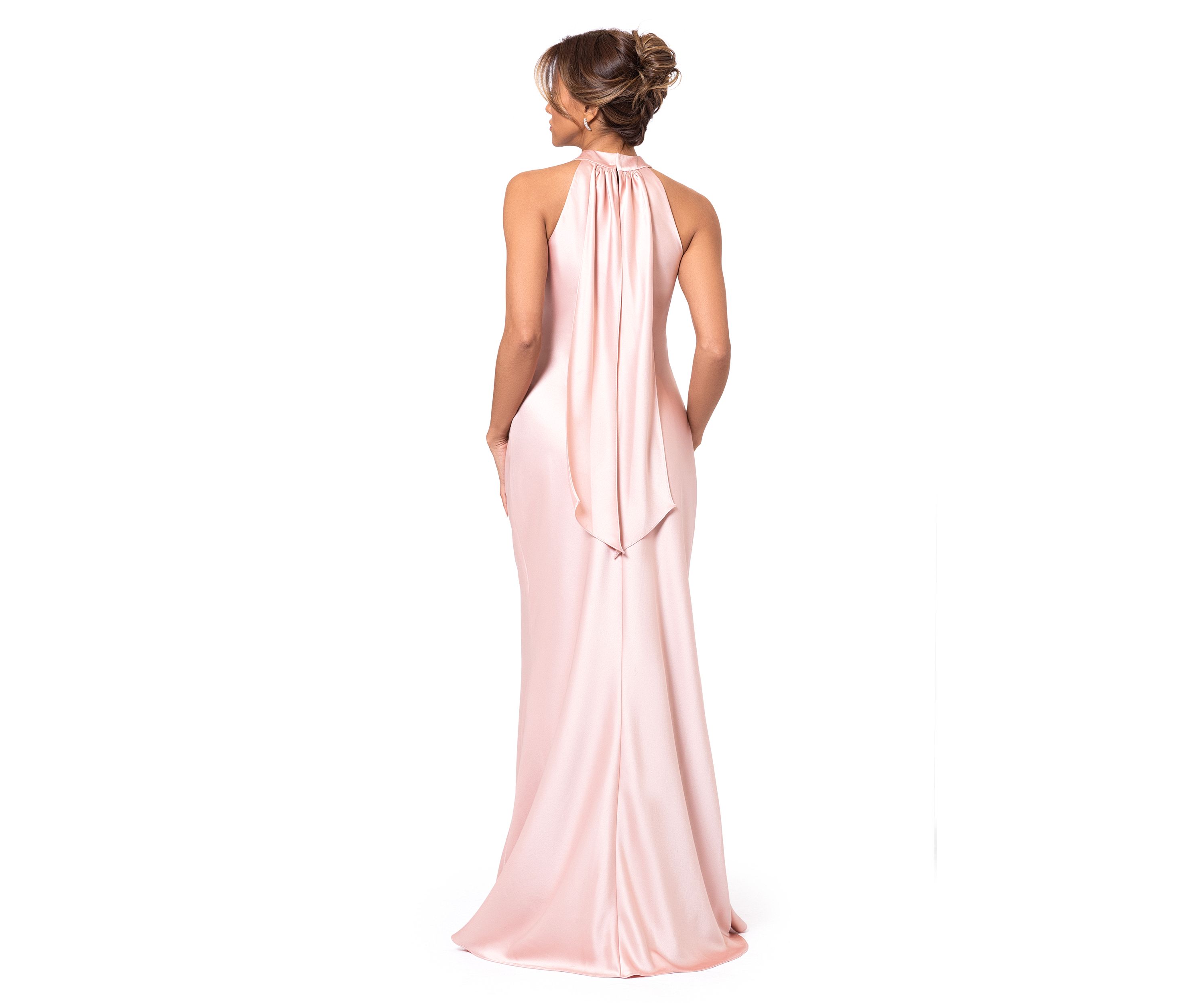 Womens Sleeveless Halter Neck Solid Scuba Crepe Gown