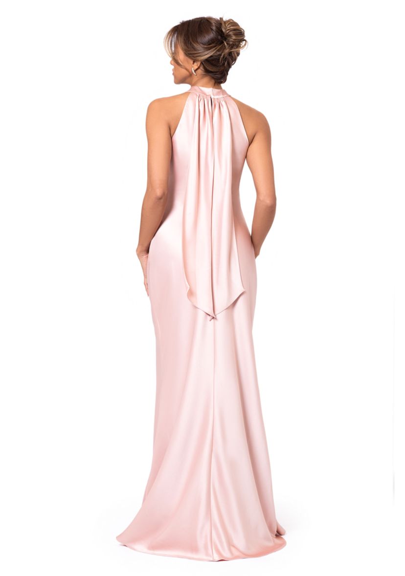 Womens Sleeveless Halter Neck Solid Scuba Crepe Gown