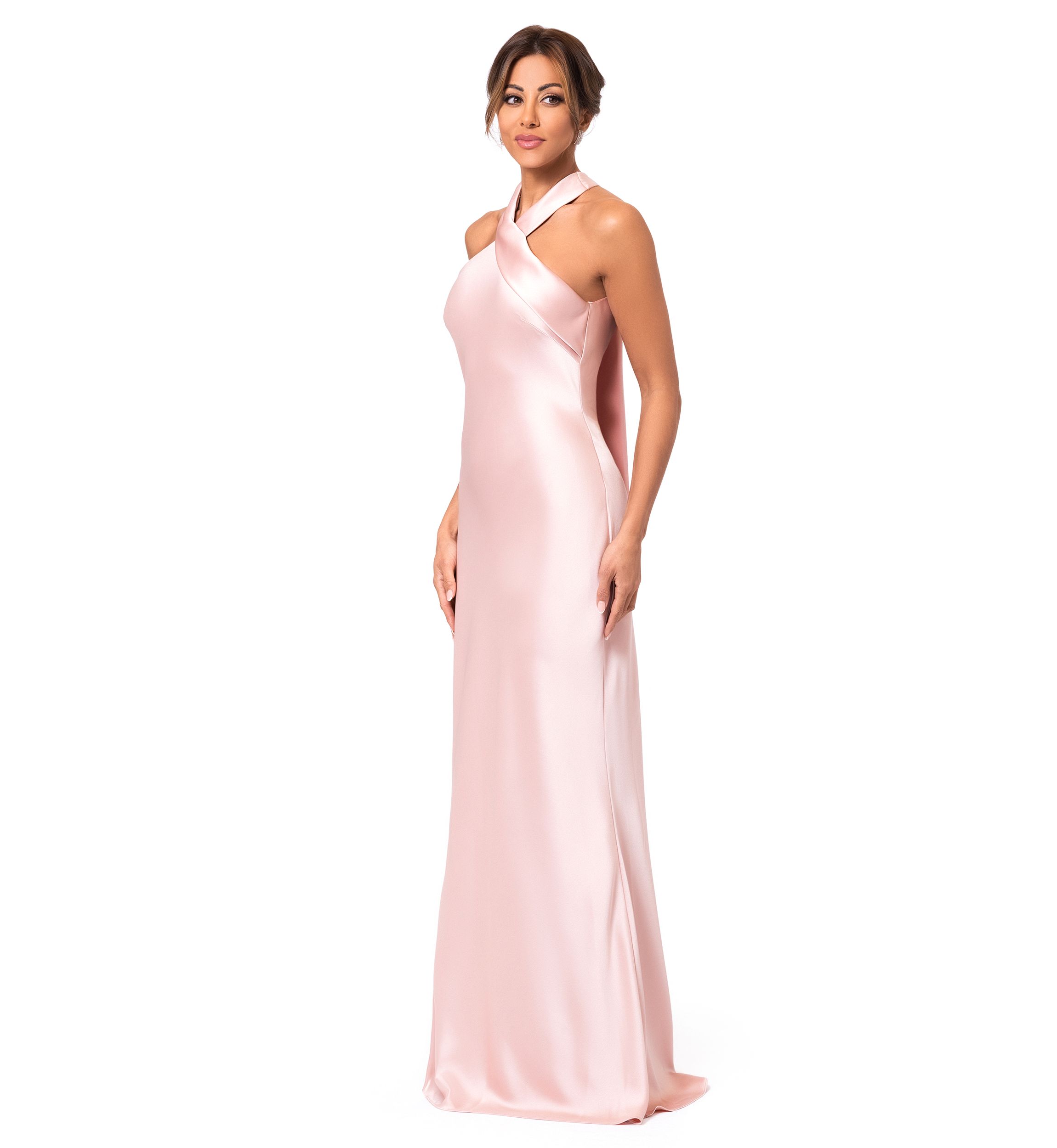 Womens Sleeveless Halter Neck Solid Scuba Crepe Gown