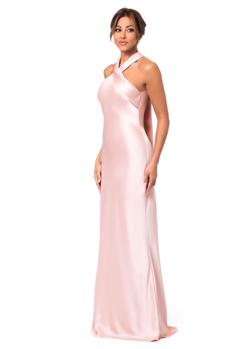 Womens Sleeveless Halter Neck Solid Scuba Crepe Gown