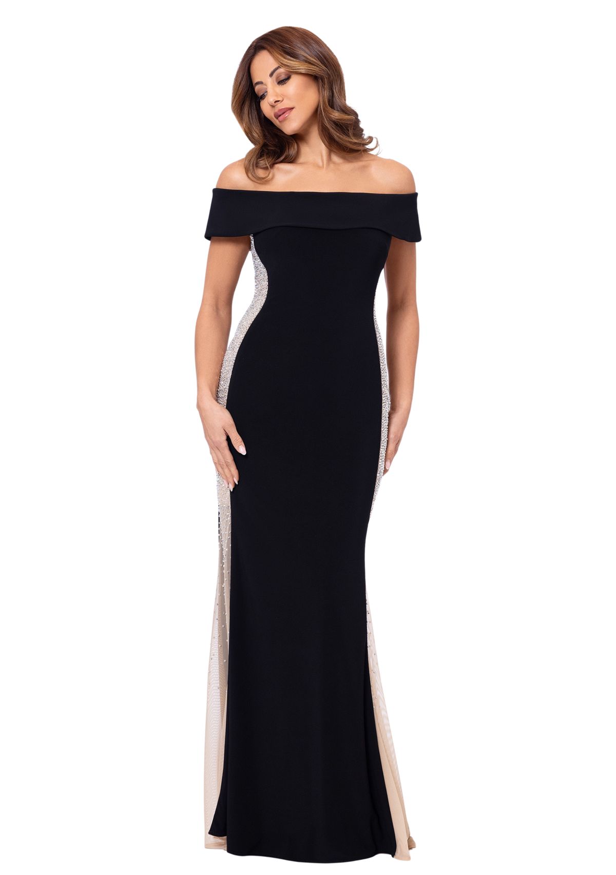 Womens Off the Shoulder Embellished Gown