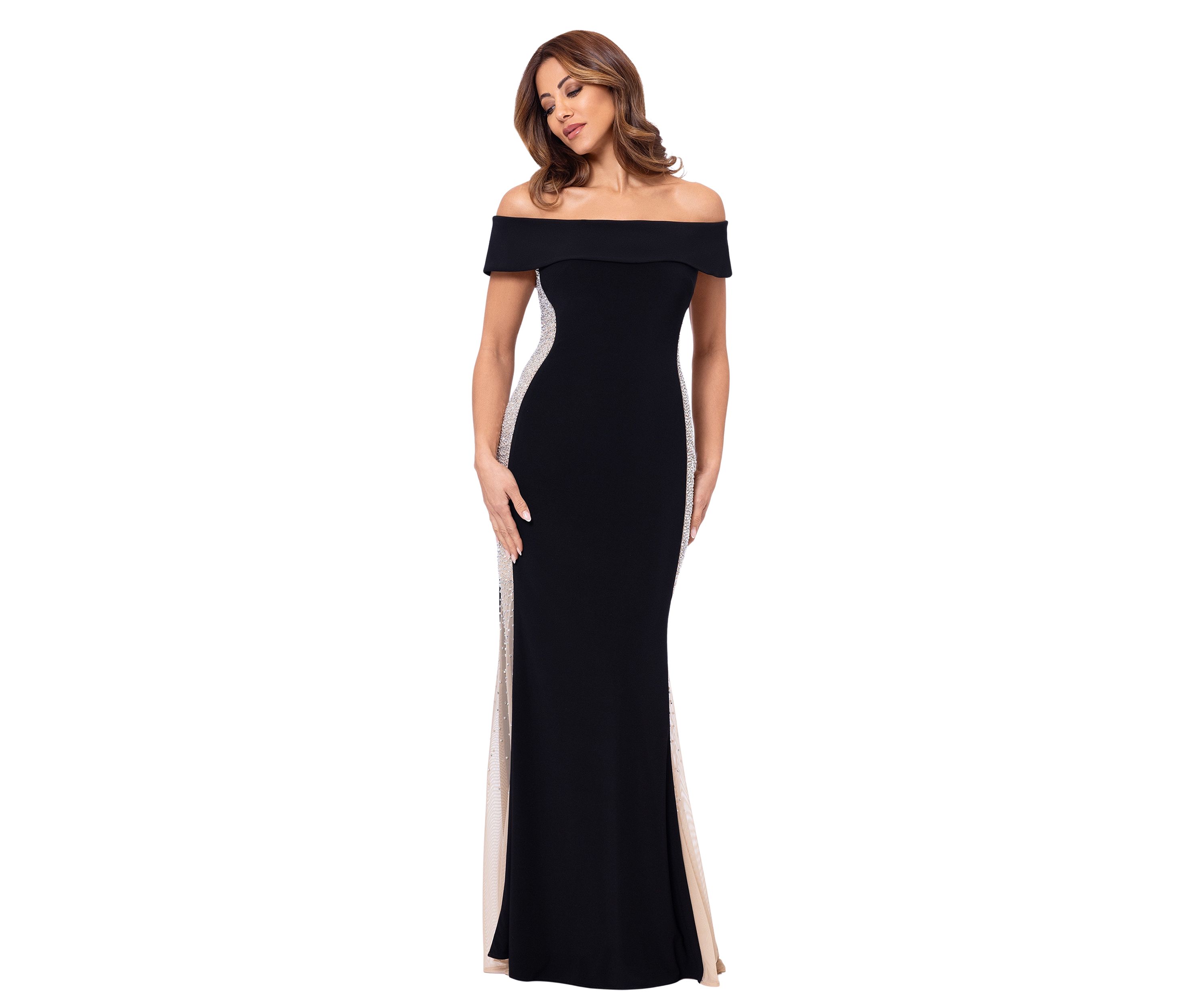 Womens Off the Shoulder Embellished Gown