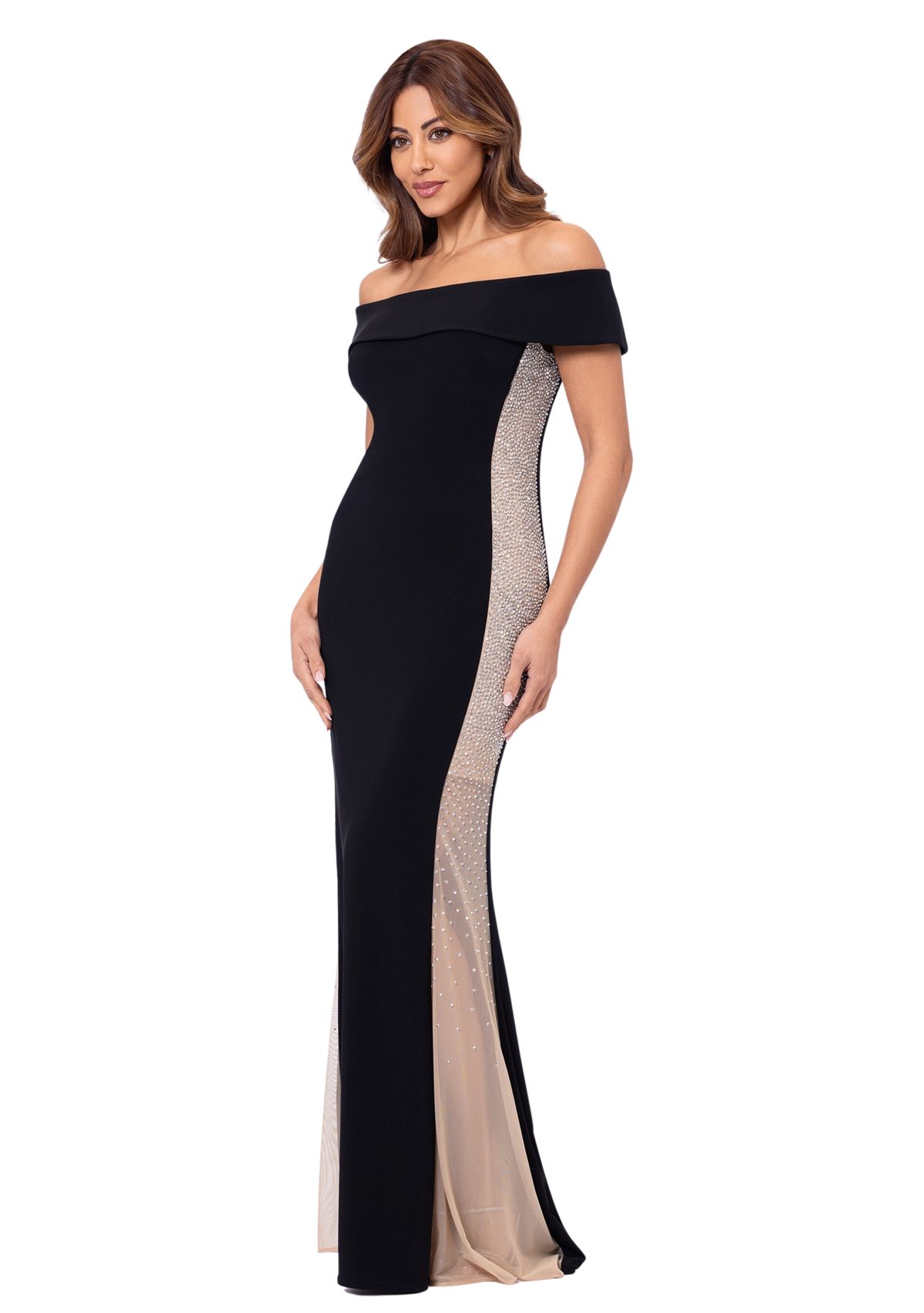 Womens Off the Shoulder Embellished Gown