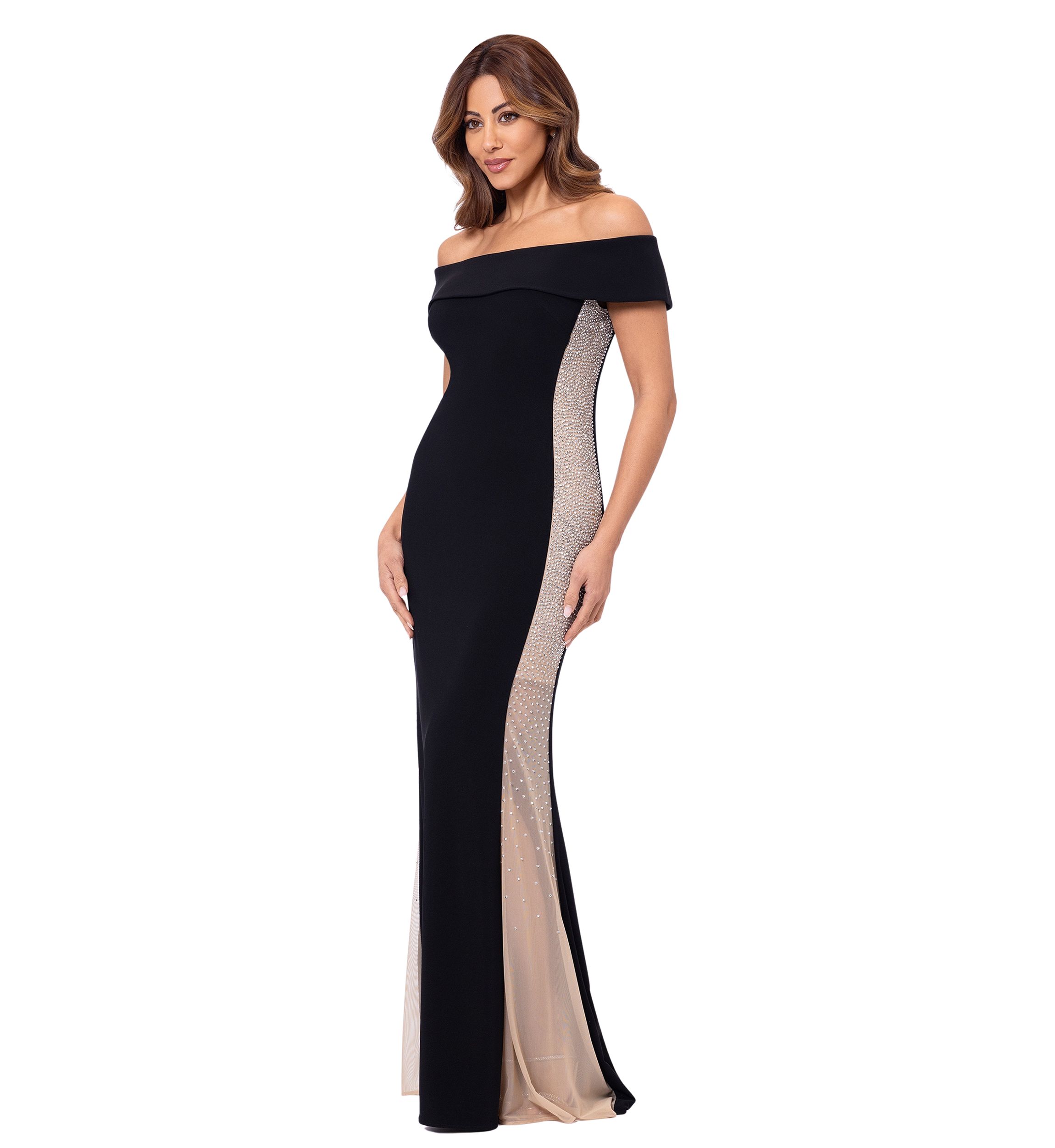 Womens Off the Shoulder Embellished Gown