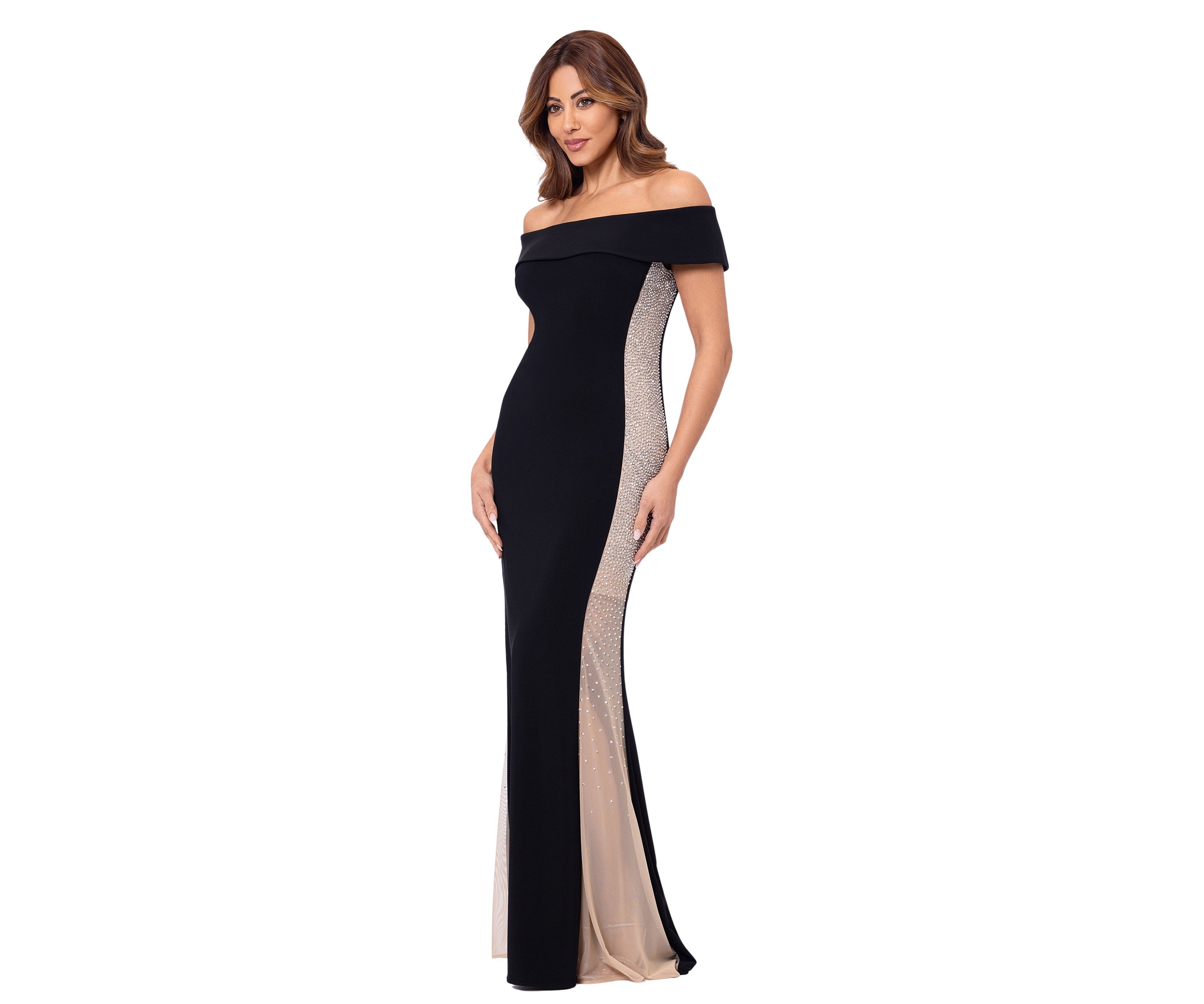 Womens Off the Shoulder Embellished Gown