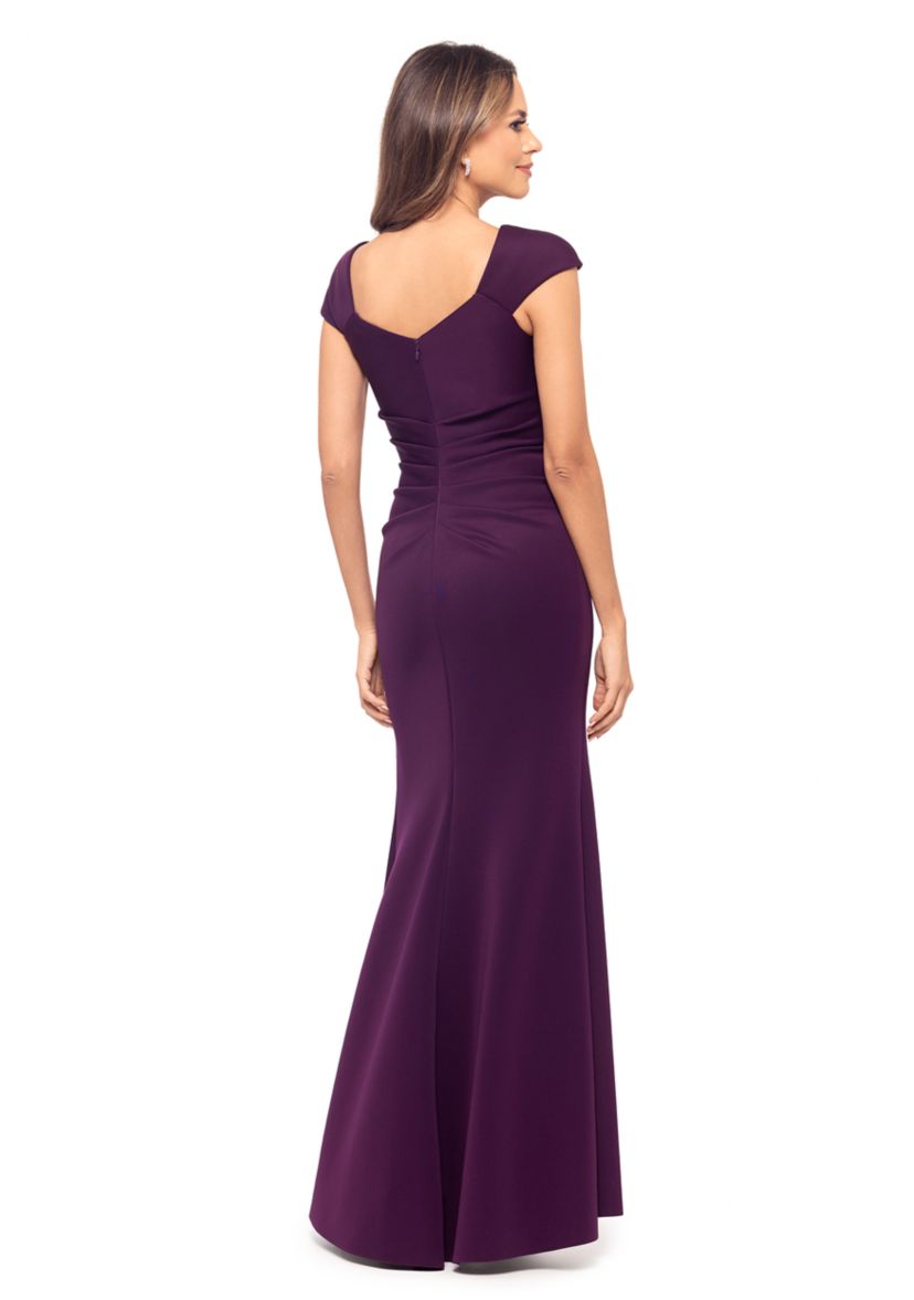 Xscape Women's Cap Sleeve Asymmetrical Solid Scuba Gown | Belk
