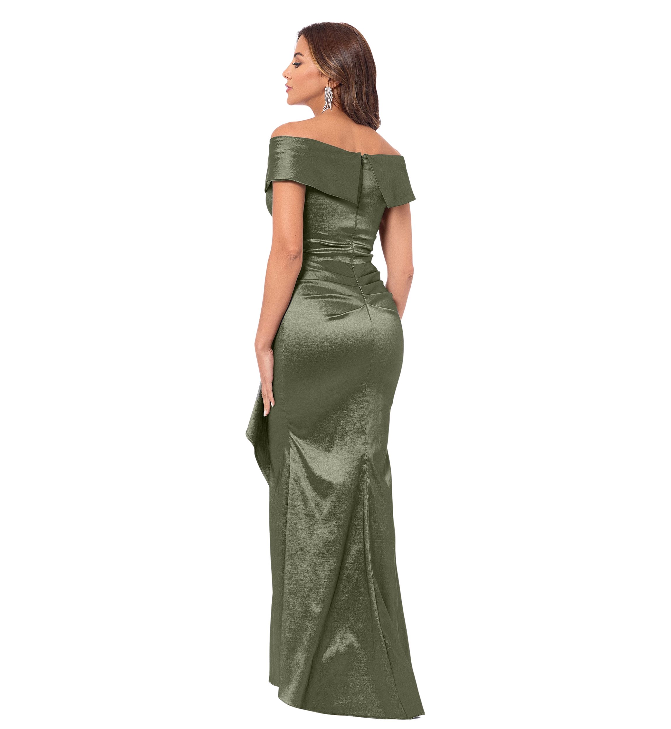 Womens Sleeveless Off the Shoulder Solid Ruffle Gown