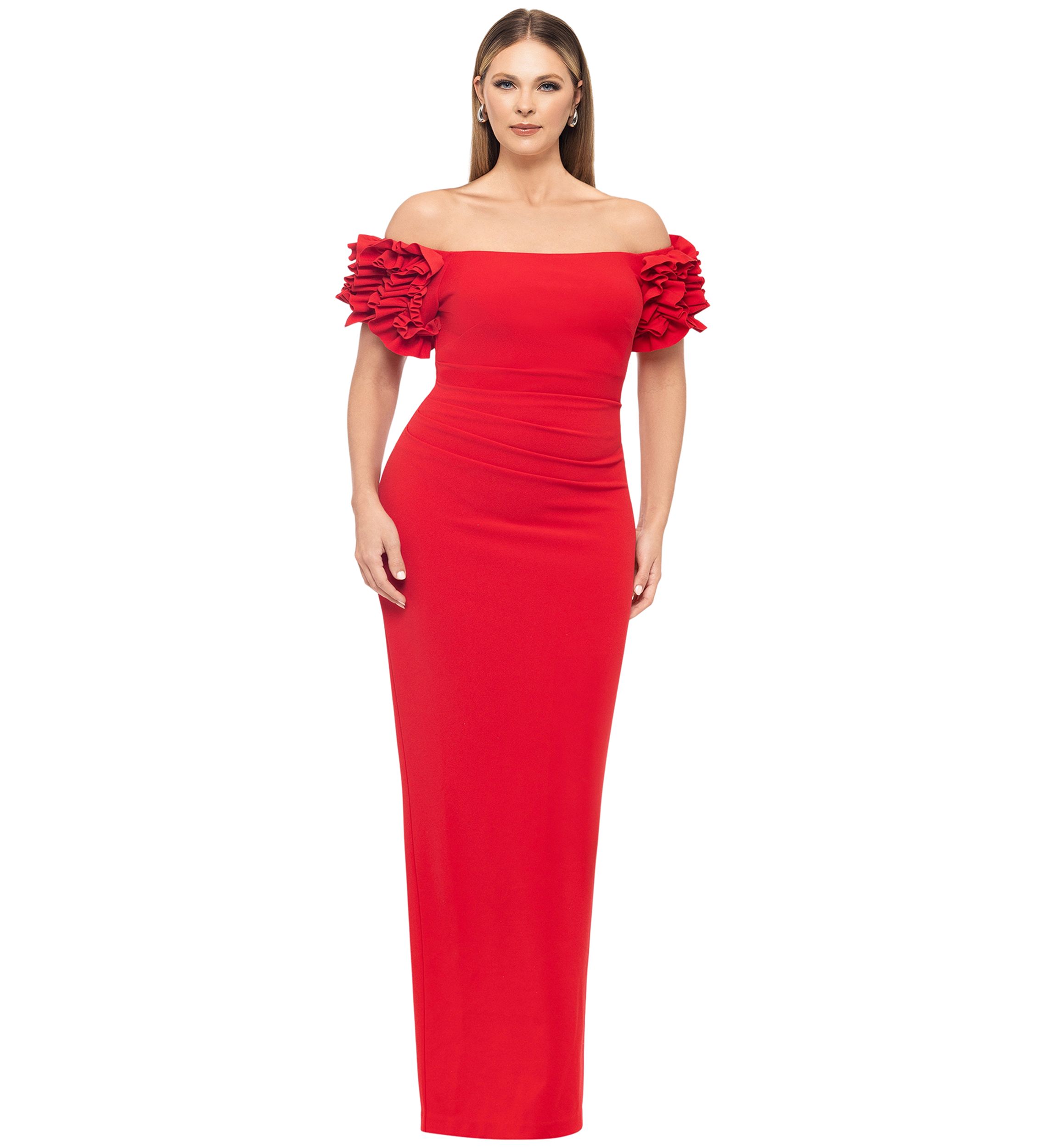 Plus Size Ruffled Solid Gown