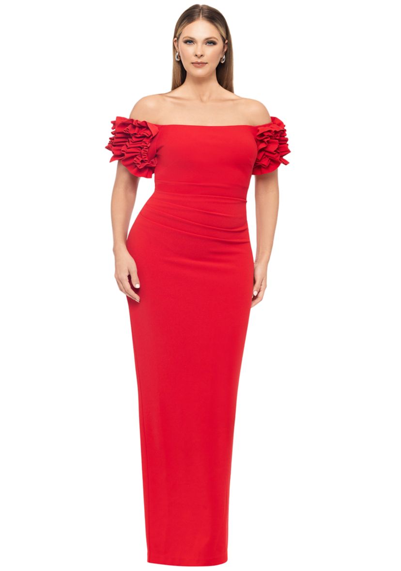 Plus Size Ruffled Solid Gown
