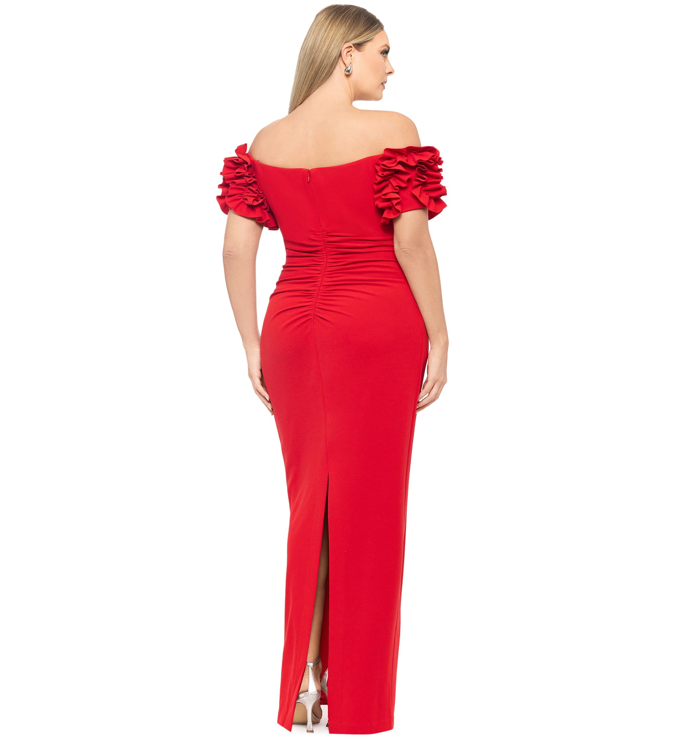 Plus Size Ruffled Solid Gown