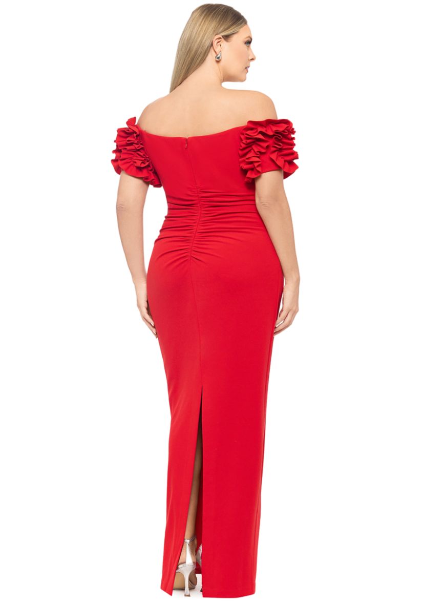 Plus Size Ruffled Solid Gown