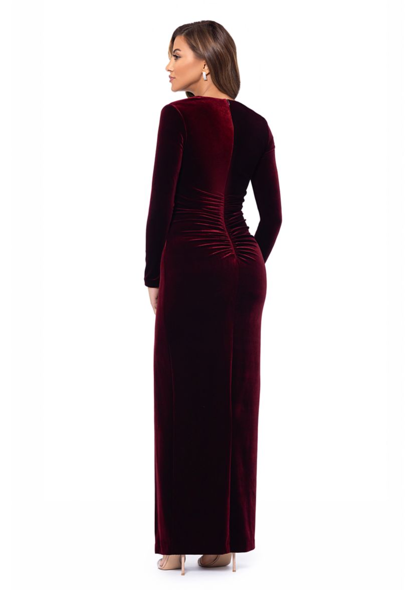 Womens Square Neck Solid Side Scrunch Slit Gown