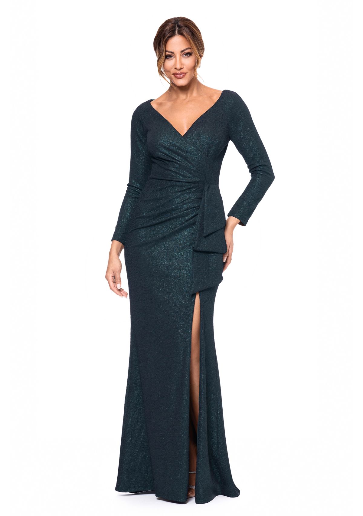 Womens Solid Side Wrap Ruched Gown