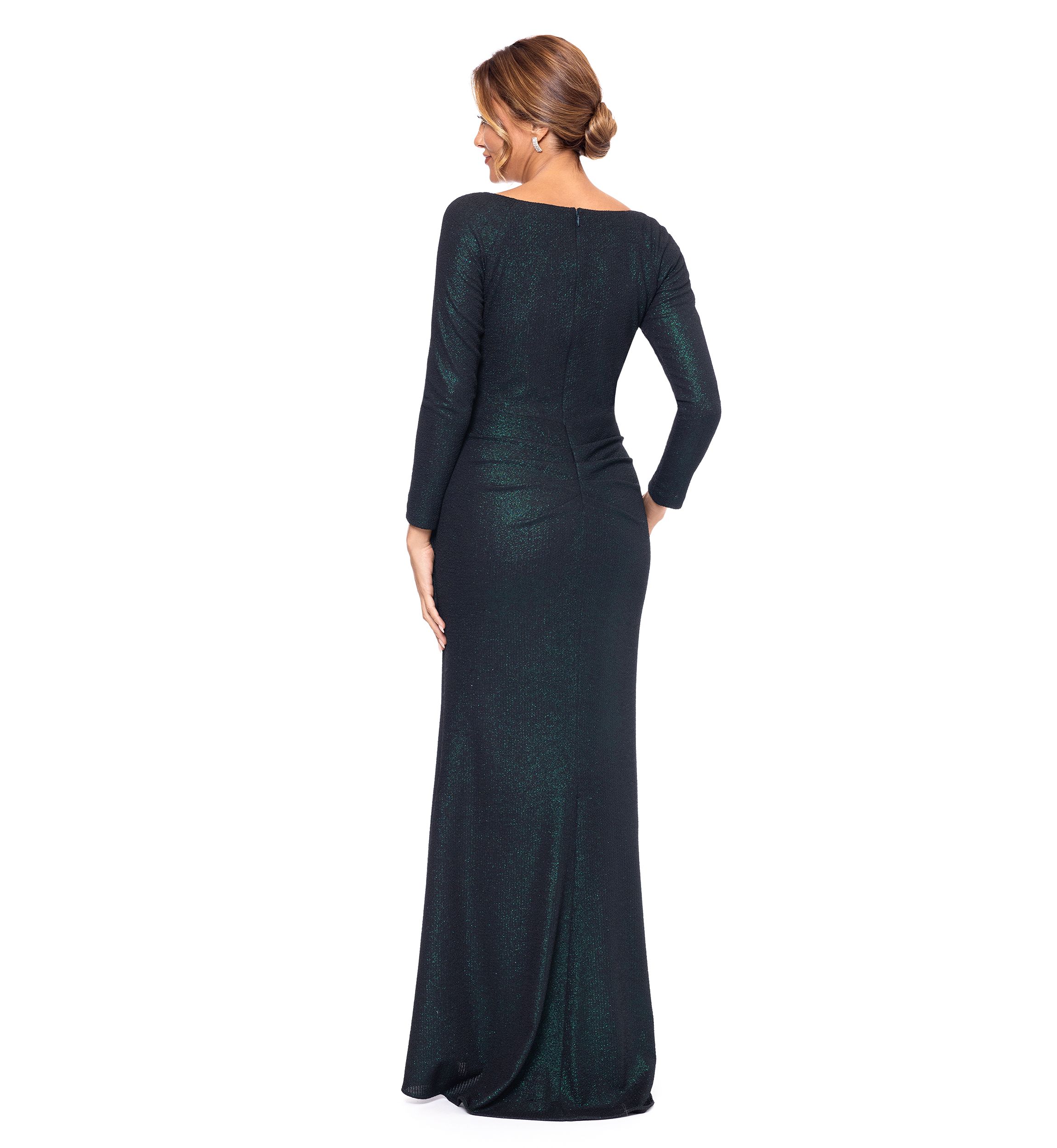 Womens Solid Side Wrap Ruched Gown