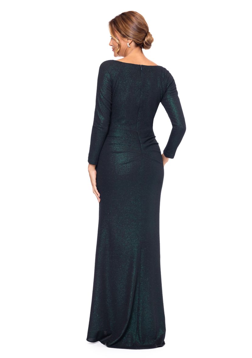 Womens Solid Side Wrap Ruched Gown
