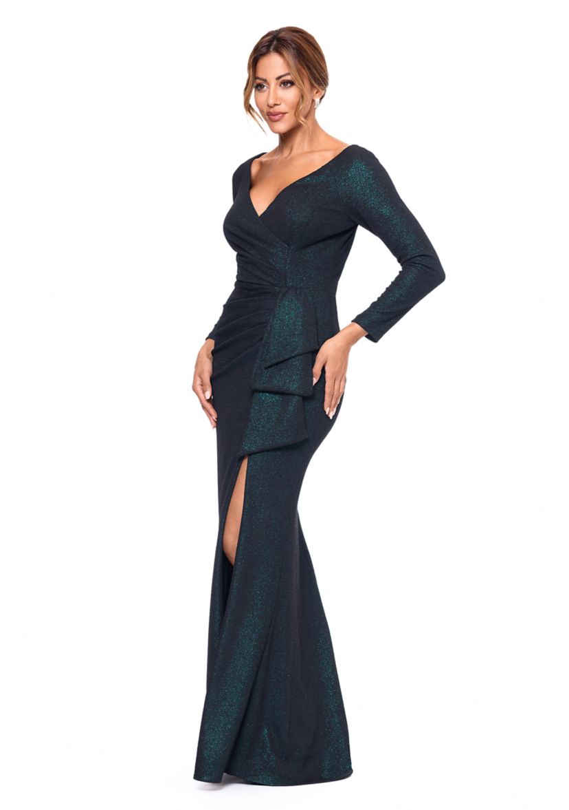 Womens Solid Side Wrap Ruched Gown