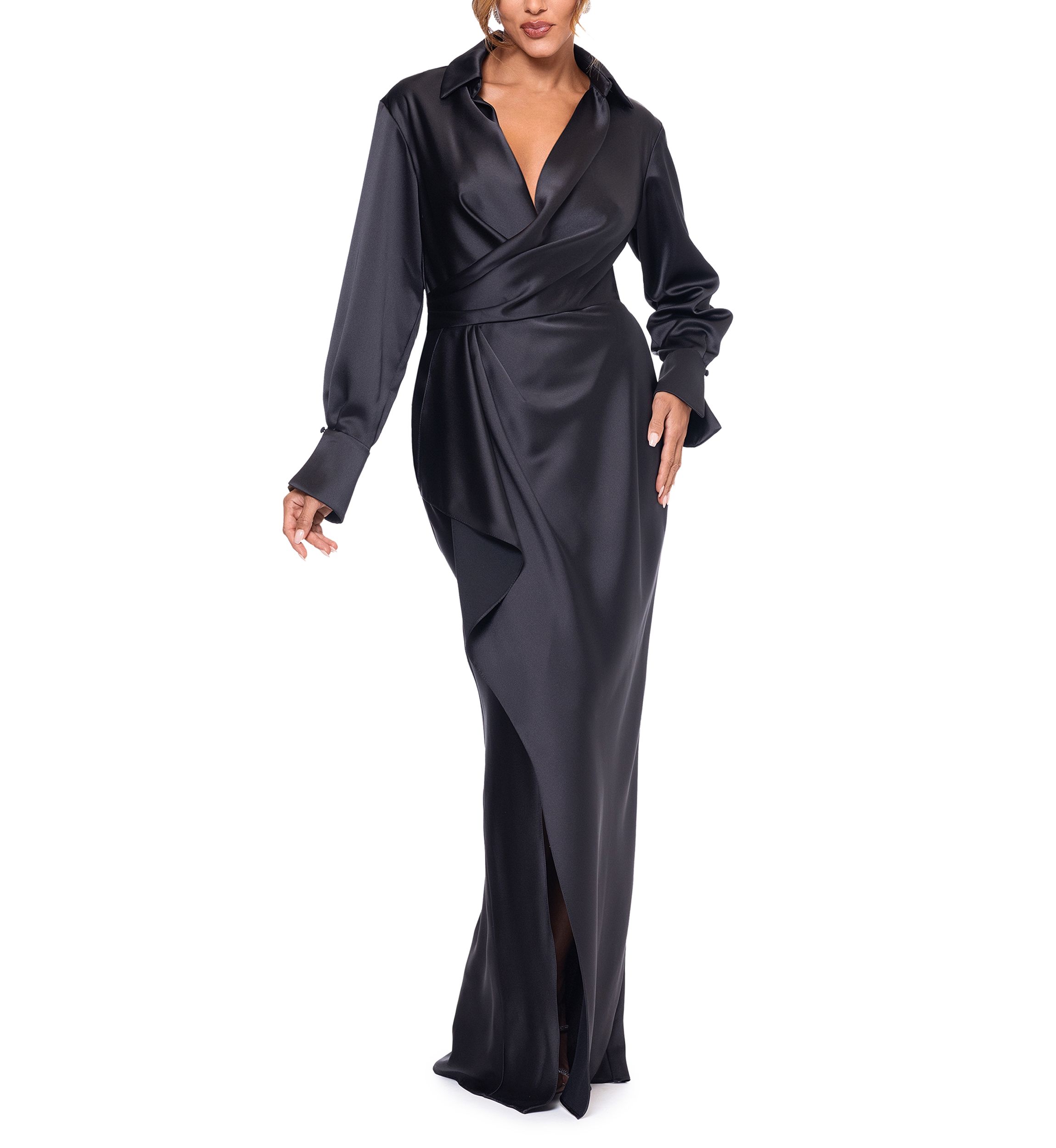 Womens Long Sleeve Satin Slim Gown
