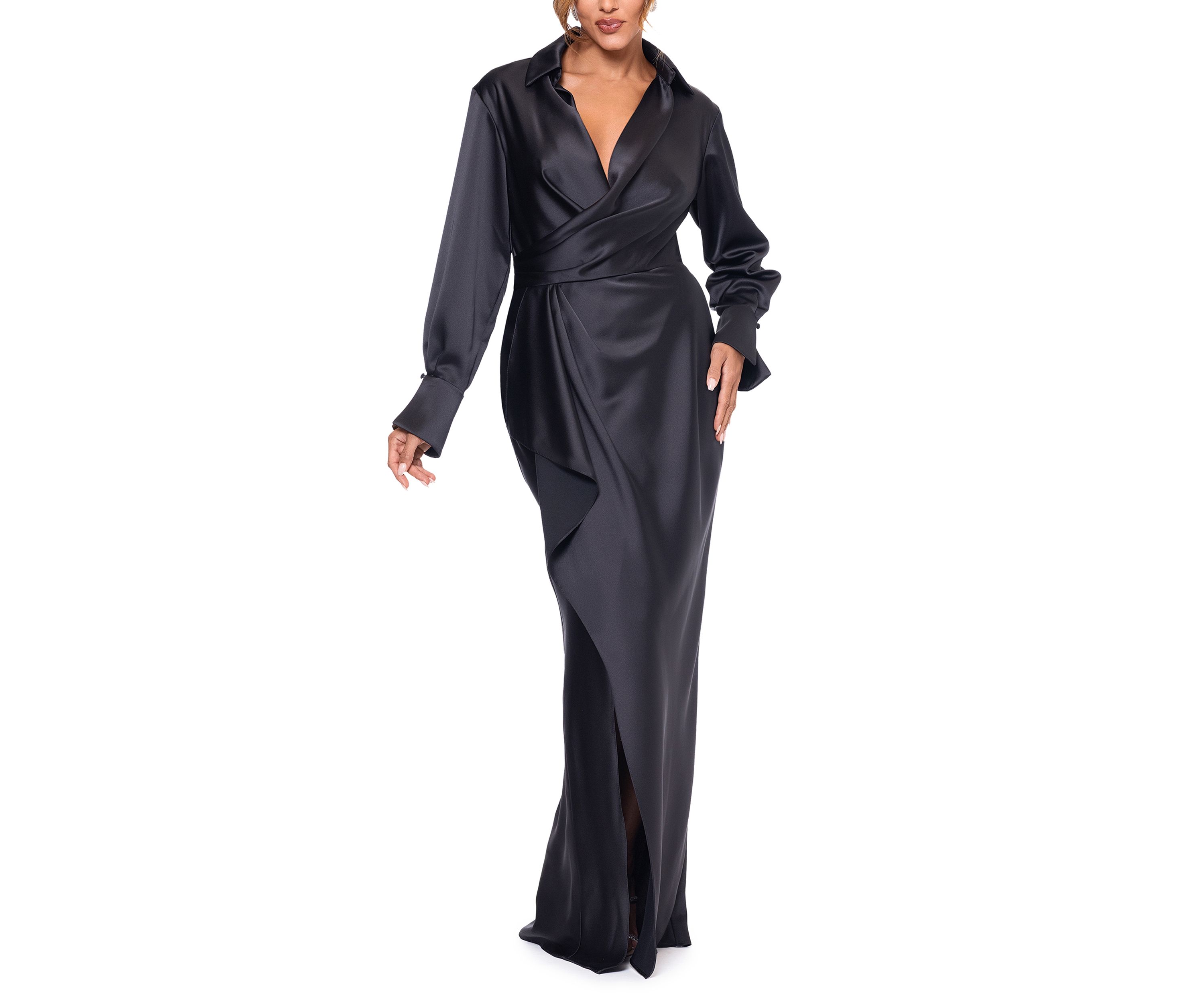 Womens Long Sleeve Satin Slim Gown