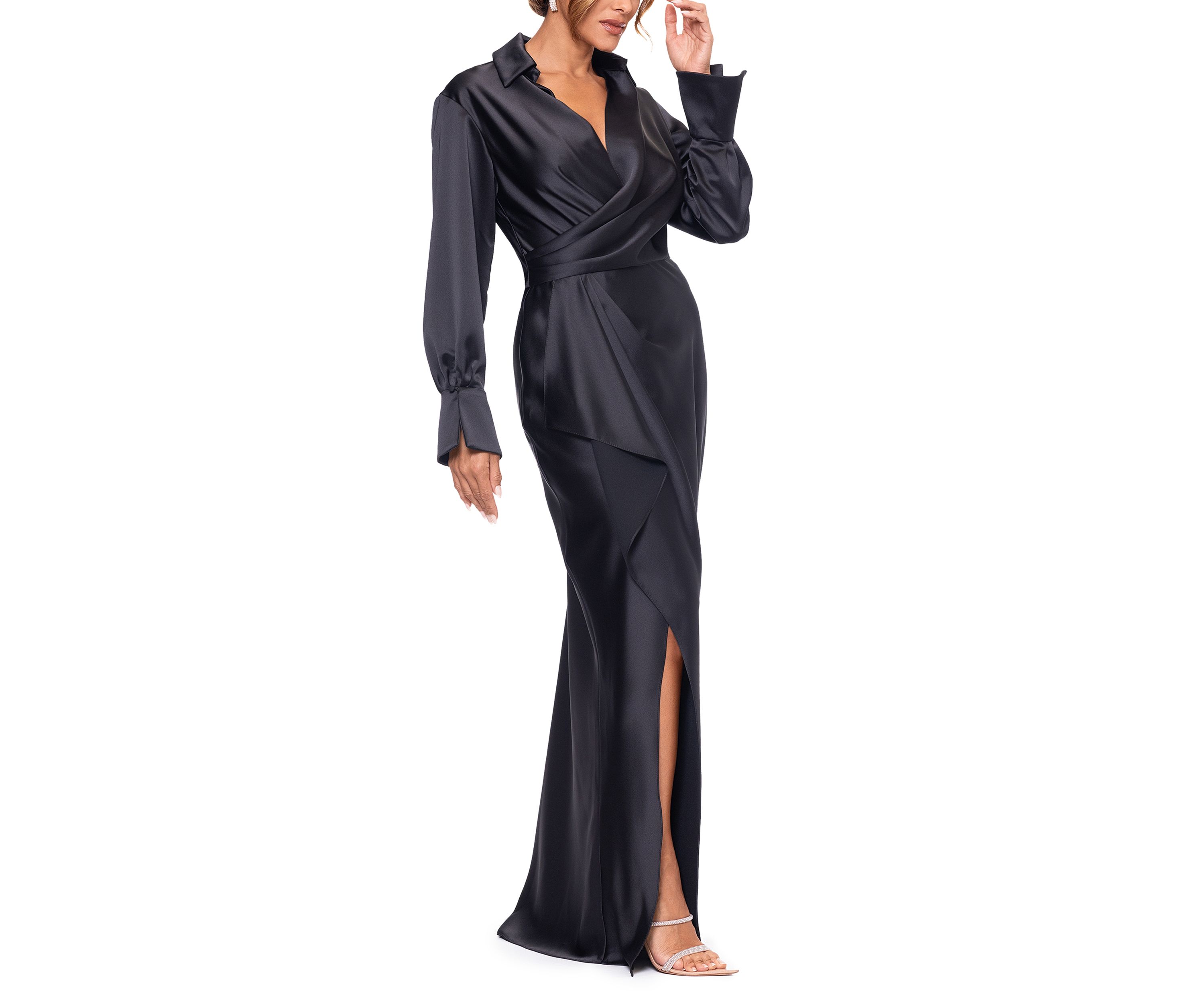 Womens Long Sleeve Satin Slim Gown