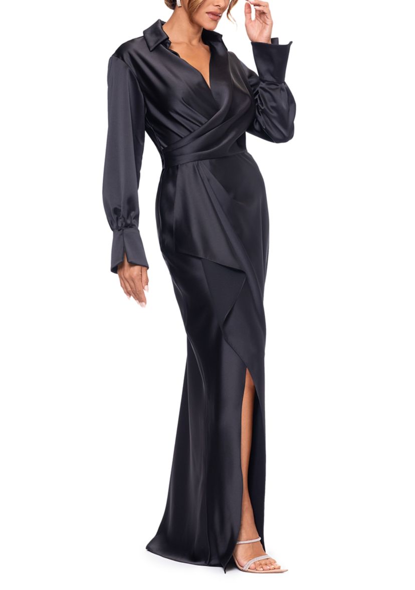 Womens Long Sleeve Satin Slim Gown