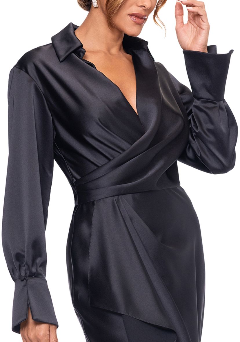 Womens Long Sleeve Satin Slim Gown
